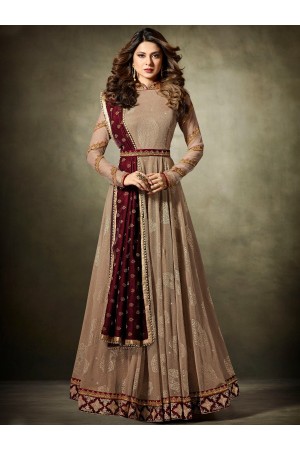 Jennifer Winget Brown and maroon Lycra jacquard anarkali